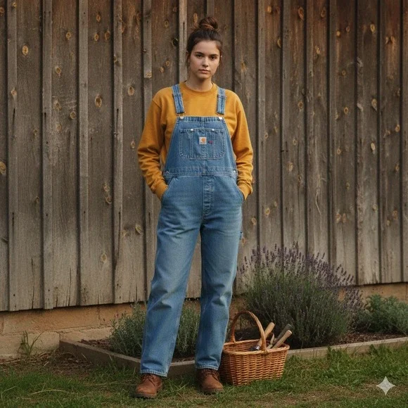 Carhartt Womens Denim Bib Overalls Medium Wash Workwear Style WR008 FBI 2XL - Picture 1 of 6